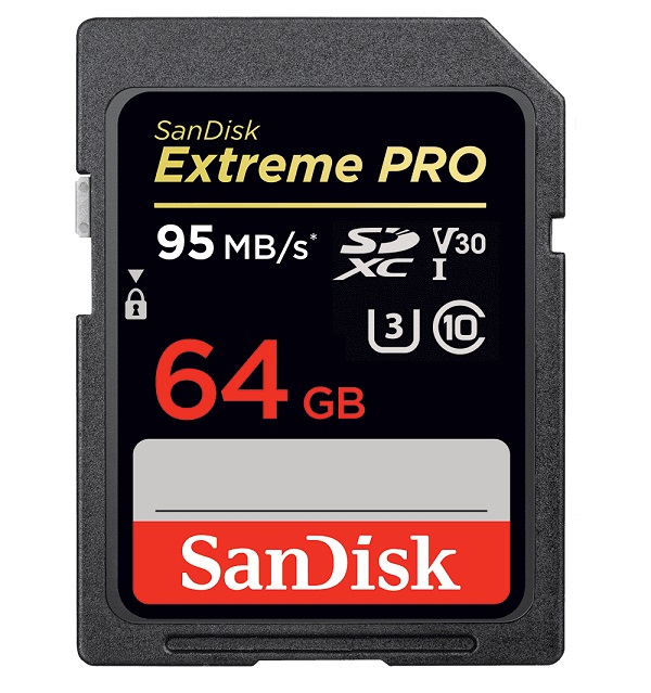  SD Card: Extreme Pro, 64GB SDXC, 95MB/s, v30 Class 10  